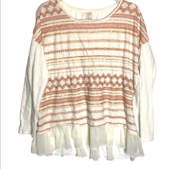 Sundance Tops - Sundance Cream Peasant Cotton Top Sequins